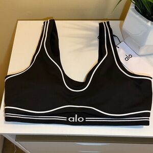 ALO Yoga Black Sports Bra with White Piping